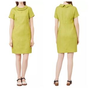 Hobbs London Sz 10 Green Petra Linen Roll Collar Shift Dress Jackie O Career Mod